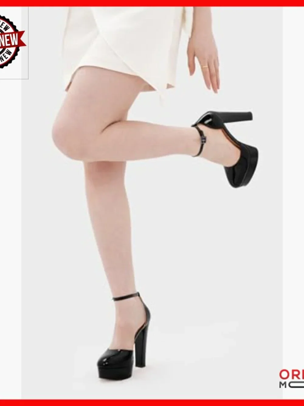 Platform Chunky Heels Patent Leather Ankle Strap 5 Inch Block Heel Pumps